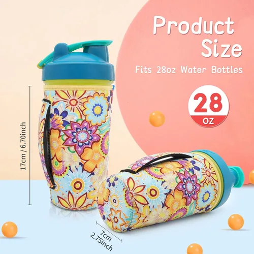 Vista 2 de Paquete de 2 fundas aislantes de neopreno reutilizables para botellas de agua con asa compatibles con botella mezcladora de 28 onzas, vaso de 20