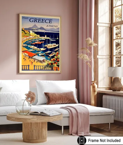 Vista 6 de Poster Master Póster de viaje vintage, impresión de Grecia, arte de Atenas, arte de la bahía de Castella, regalo costero para él, ella, amante