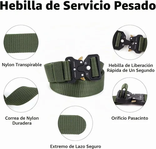 Vista 2 de Cinturones tácticos de liberación rápida para hombres, cinturón de nailon resistente estilo militar de 46 pulgadas Negro