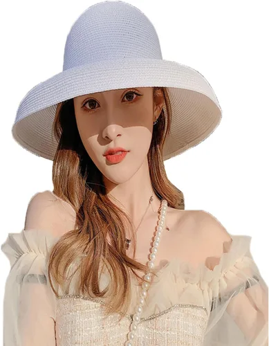 Vista 8 de Women hat Floppy Wide Brim Summer Beach Straw UPF Sun Fisherman's Cold Beige 1