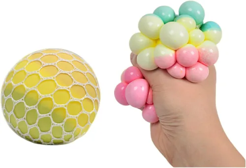 Vista 5 de Bolas de presión de malla de uva suave de colores, bolas de presión de cambio de color, herramienta de utilería para aliviar el estrés, bolas