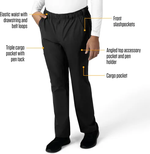 Vista 2 de Carhartt Ropa quirúrgica para hombre, Force Essentials, pantalones cargo de pierna recta, con 9 bolsillos Negro