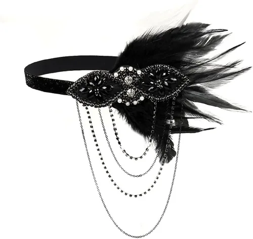 Vista 14 de Roaring 20s Great Gatsby - Diadema estilo flapper para mujer, estilo Art Deco de los años 20, con plumas A azul