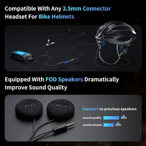 Vista 3 de Fodsports M1-S PLUS - Auriculares Bluetooth para motocicleta con intercambio de música, silencio de micrófono, FM, potente batería de 900 mAh