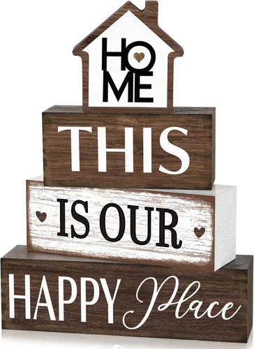 Vista 9 de Cinnvoice Decoración rústica de mesa de granja, letreros de bendición para decoración del hogar, letrero de madera neutral para la familia, centro