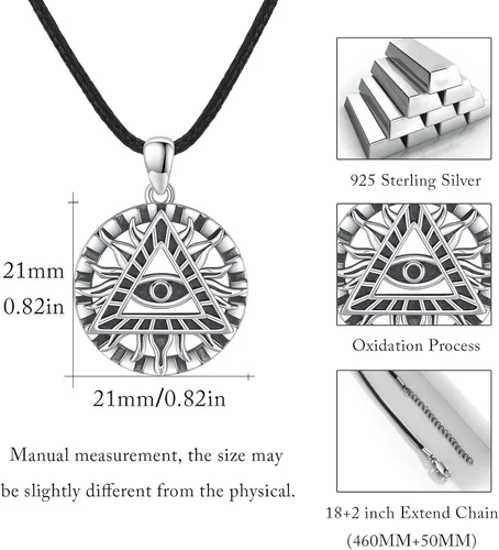 Vista 4 de CUOKA MIRACLE Collar de sol contra el mal de ojo para mujer, plata de ley 925, colgante de tercer ojo, collar de amuleto de protección turca, collar