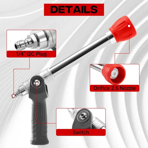 Vista 5 de Boquilla ajustable para lavadora a presión de largo alcance para revestimiento de 2 pisos 2 Mode Shooter Tip, 12" Stainless Steel Lance, 1/4