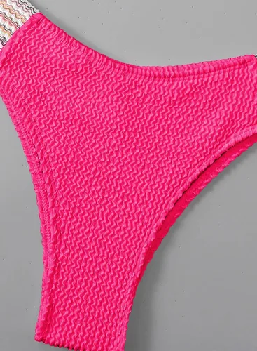 Vista 6 de Herseas Traje de baño de 2 piezas para mujer, con bloque de color, cuello en V, acanalado, panel cheurón