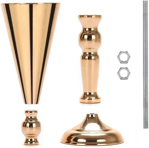 Vista 7 de Juego de 2 jarrones de metal para mesa de trompeta de boda, centro de mesa, jarrón de flores para decoración de eventos de boda, decoración de Dorado