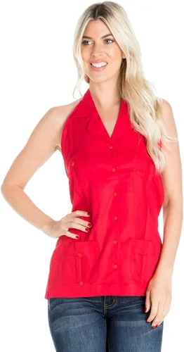 Vista 2 de Mojito Collection Sexy Guayabera Halter Top Botón Down Linen Blend S-2X