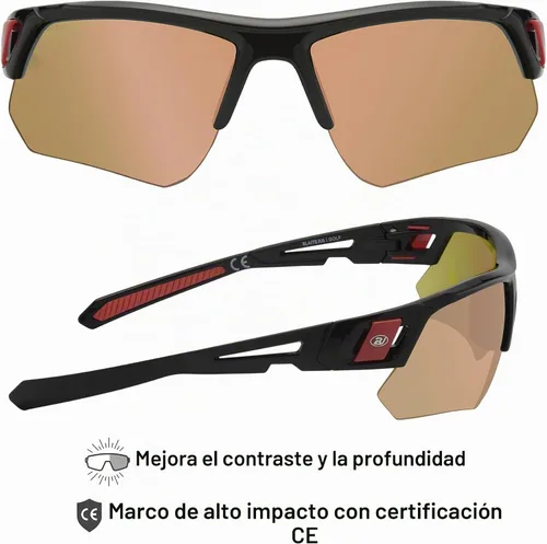 Vista 8 de Gafas de sol de golf para hombres y mujeres, gafas de sol deportivas sin montura con protección UV400 Bj810 Marco Negro Oro Rosa
