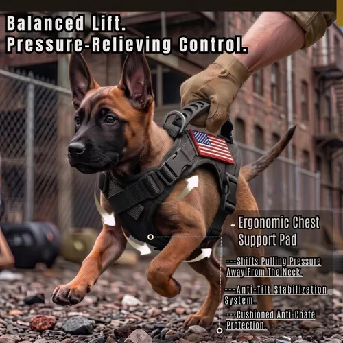 Vista 4 de Arnés táctico para perros pequeños, chaleco para perros de servicio militar con mango de goma, arnés de entrenamiento ajustable K9 con paneles MOLLE