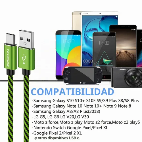 Vista 6 de Teyssor Cable USB C de 10 pies, paquete de 5 unidades de nailon trenzado USB A a tipo C, cable de carga rápida compatible con Samsung Galaxy S24 S23