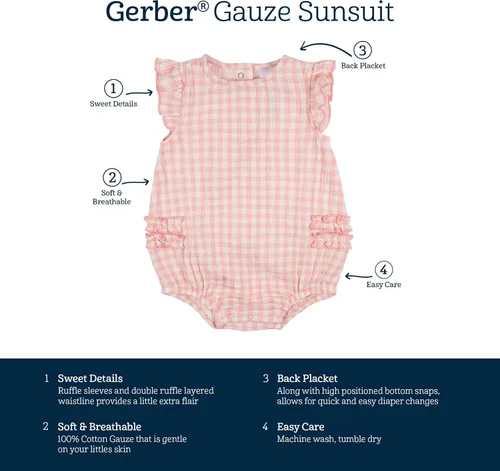 Vista 7 de Gerber Mameluco sin mangas con volantes para bebé niña