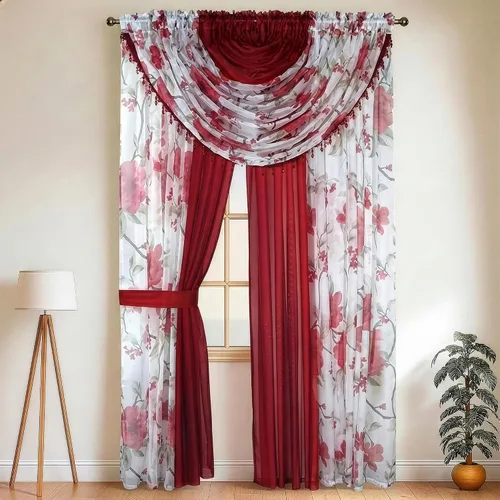 Vista 4 de YHSF Cortinas Transparentes Colección Laura – Juego de 4 paneles, 84 pulgadas de largo – Cortinas elegantes para dormitorio y más – Cenefas