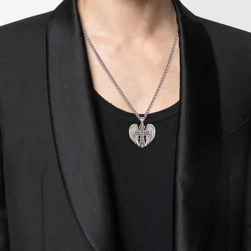 Vista 3 de Collar de ala de ángel de corazón de plata de ley, collares con dije de cruz de protección, joyería de cumpleaños, regalos de Navidad para mujeres