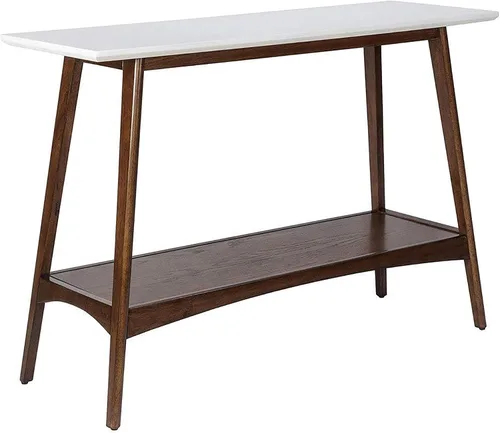 Vista 9 de Madison Park Parker - Mesa auxiliar moderna de mediados de siglo con marco y patas de madera maciza, estante inferior, fácil montaje, muebles