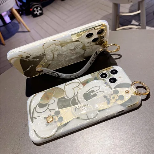 Vista 6 de Funda de dibujos animados para iPhone 7/8/SE de 4.7" con protector de pantalla HD, Mickey Mouse con correa de muñeca, soporte, cadena de metal