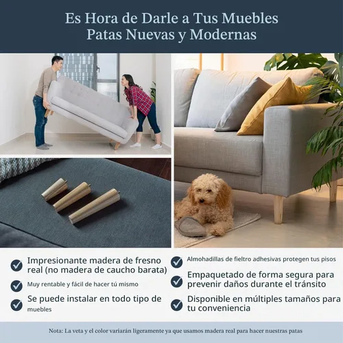 Vista 8 de Airy Abode Patas de madera de fresno prémium para muebles (kit de instalación completa): elige tu tamaño y color Ceniza