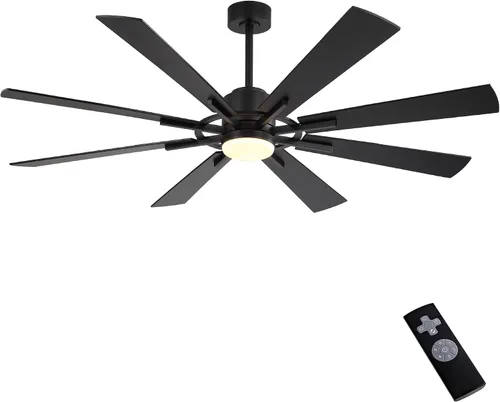 Vista 11 de WINGBO Ventilador de techo CC de 72 pulgadas con luces y 3 varillas descendentes, negro mate, 8 cuchillas de madera contrachapada, motor CC
