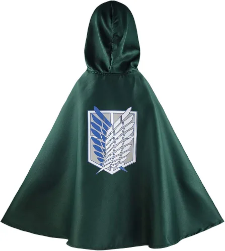 Vista 2 de PashaLs Capa de anime de 2 piezas, capa de alas con capucha verde, capa de disfraz de anime con collar, 29.9 pulgadas de longitud