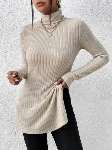 Vista 5 de SOLY HUX Womens Long Sleeve Tops Mock Turtle Neck T Shirts Split Hem T-Shirts Casual Fitted Tees