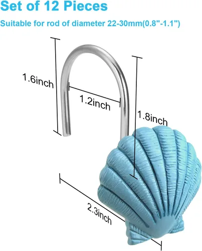 Vista 2 de AGPtek 12 ganchos para cortina de ducha con conchas marinas para el hogar y el baño (azul)