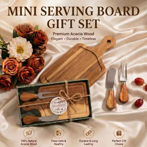 Vista 4 de Ziliny Tabla cuadrada de madera de queso con cuchillo y tenedor, con caja y etiqueta de agradecimiento, para San Valentín, despedida de soltera
