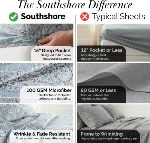Vista 211 de Southshore Fine Living, Inc. Colección Winter Brush, juego de sábanas de 3 piezas para cama individual, sábana bajera con bolsillo profundo de 14