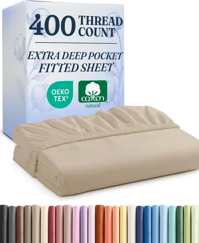Vista 9 de Sábana bajera ajustable de algodón extra profunda Twin de 400 hilos - Sábana bajera individual de lujo hotelero solamente - Se adapta fácilmente a