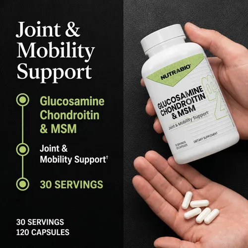 Vista 6 de NutraBio Suplemento de glucosamina condroitina y OptiMSM, fórmula de apoyo articular - 120 cápsulas (120 unidades)