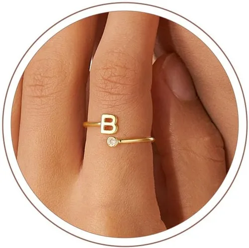 Vista 27 de Anillos Turandoss para Mujeres y Niñas - Delicados anillos ajustables chapados en oro de 14K sin decoloración para mujeres y adolescentes, anillos