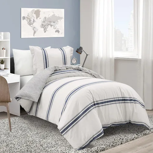 Vista 17 de Lush Decor Funda de Edredón Reversible de Algodón a Rayas Estilo Granja Twin XL Juego de 2 Piezas Azul - Juego de Ropa de Cama Twin XL - Funda