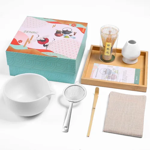 Vista 14 de ZENRC Kit de Ceremony Matcha – Batidor tradicional de bambú (Chasen) Scoop (Chashaku) Chawan Bowl con boquilla de vertido, soporte para batidor