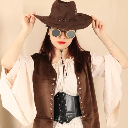 Vista 7 de Fengek 3 gafas steampunk de Halloween para mujer, gafas vintage steampunk, gafas retro victorianas Cyberpunk, accesorios de cosplay para Halloween