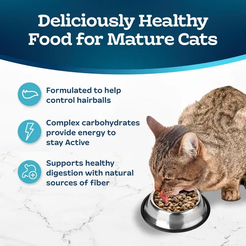 Vista 4 de Blue Buffalo Tastefuls Alimento seco natural para gatos adultos mayores de 7 años, control de bolas de pelo, receta de pollo y arroz integral, bolsa