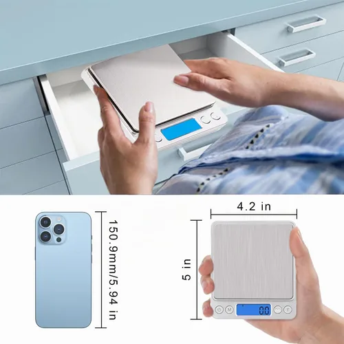 Vista 4 de UNIWEIGH Báscula digital de cocina, escala de alimentos de bolsillo de 6.6 lbs/0.00 oz, medida en gramos y onzas para pérdida de peso, cocinar