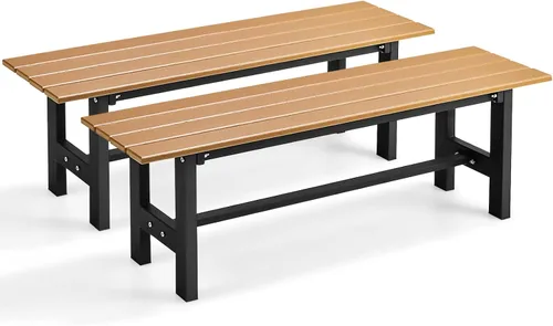 Vista 8 de GIANTEX Asiento de banco para exteriores, banco de jardín sin espalda Gris