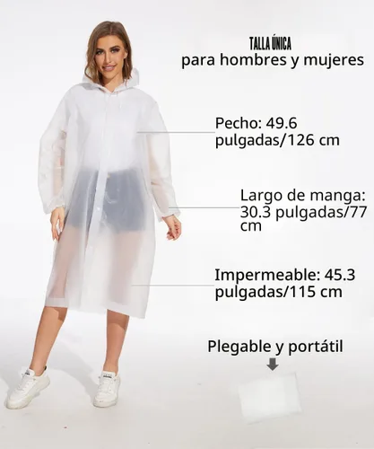 Vista 3 de OFFITECTURE Paquete de 2 ponchos de lluvia reutilizables para adultos, impermeables con capucha para mujeres/hombres con cordón