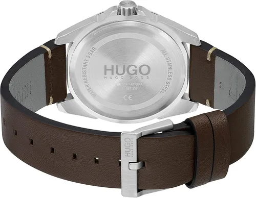 Vista 3 de HUGO Reloj de cuarzo para hombre de acero inoxidable con correa de piel, marrón, 22 (modelo 1530226), Marrón, Reloj de cuarzo