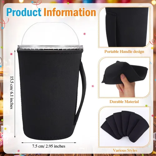 Vista 4 de Boao 12 fundas para vaso de neopreno reutilizables con asa, funda aislada para taza para café helado, bebida fría, anticondensación, sin sudor