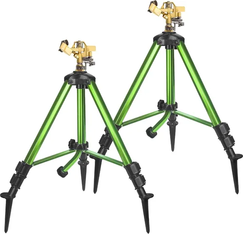 Vista 8 de Triumpeek - Aspersor de impacto con base de trípode y estacas, irrigador de gran cobertura de 360 grados con patas extensibles, boquilla de cabeza