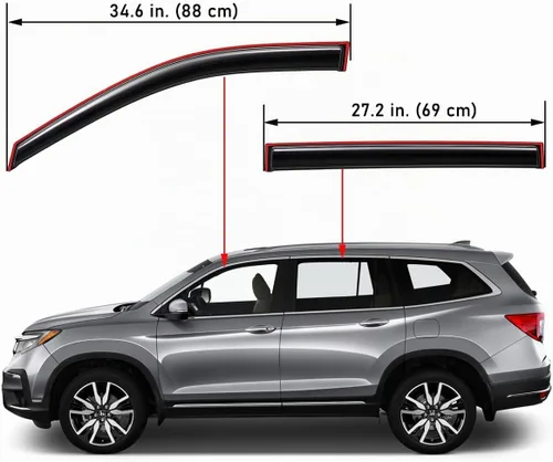 Vista 2 de Lightronic Visor de ventana con clip extra duradero en canal para auto, se ajusta a Honda Pilot 2016-2022 (EXCLUYENDO Touring), protector contra