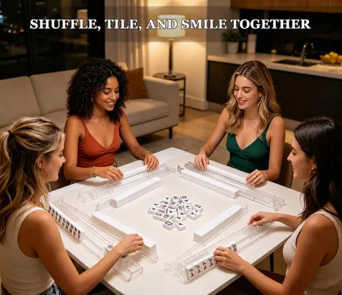 Vista 3 de Clear Mahjong Racks with Pushers, 4 Set Mahjong Tile Rack