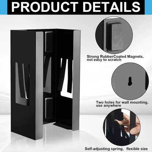 Vista 4 de Lounsweer 2 soportes magnéticos dispensadores de guantes de montaje en pared, cajas de guantes de calidad comercial, toallitas, papel para caja