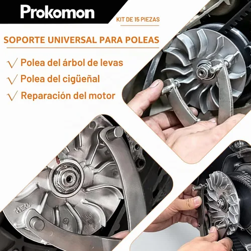 Vista 2 de Juego de 15 piezas de llave de tuerca de pasador ajustable/Llave de embrague de ventilador de cilindro variable con soporte de polea y mango suave