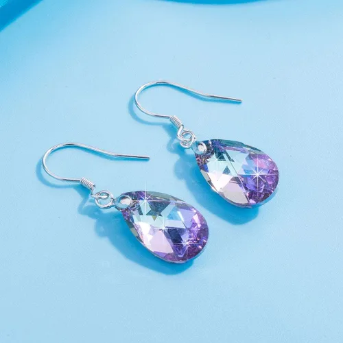 Vista 67 de Aretes colgantes de cristal austriaco con forma de lágrima para mujer, joyería hipoalergénica de plata de ley 925