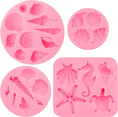 Vista 9 de Moldes para fondant de cuerno de concha, molde de conchas de chocolate con estrellas de mar marinas y tortugas para decoración de pasteles, arcilla