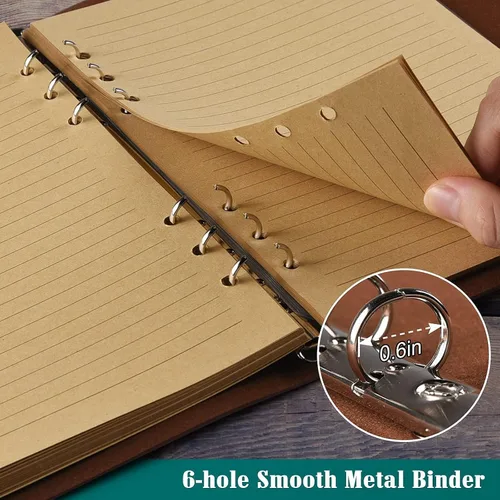 Vista 4 de OMEYA Cuaderno de cuero para diario, planificador de diario de escritura recargable, regalos para mujeres, hombres, niñas, hermanas, amigos