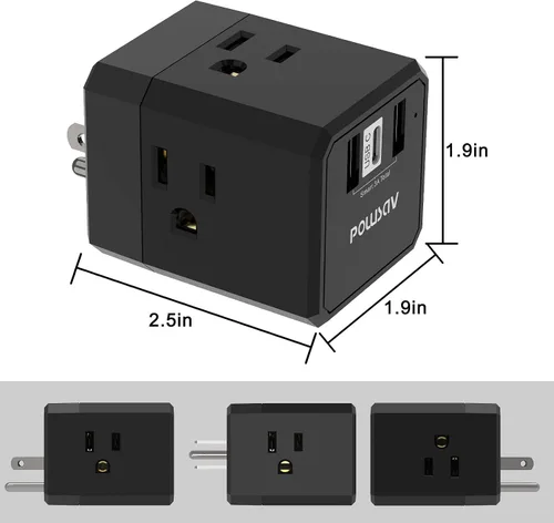 Vista 7 de Cruise Ship Essentials, divisor de salida de 3 lados con 3 puertos USB (1 USB C) cargador de pared USB, extensor de salida para el hogar, oficina